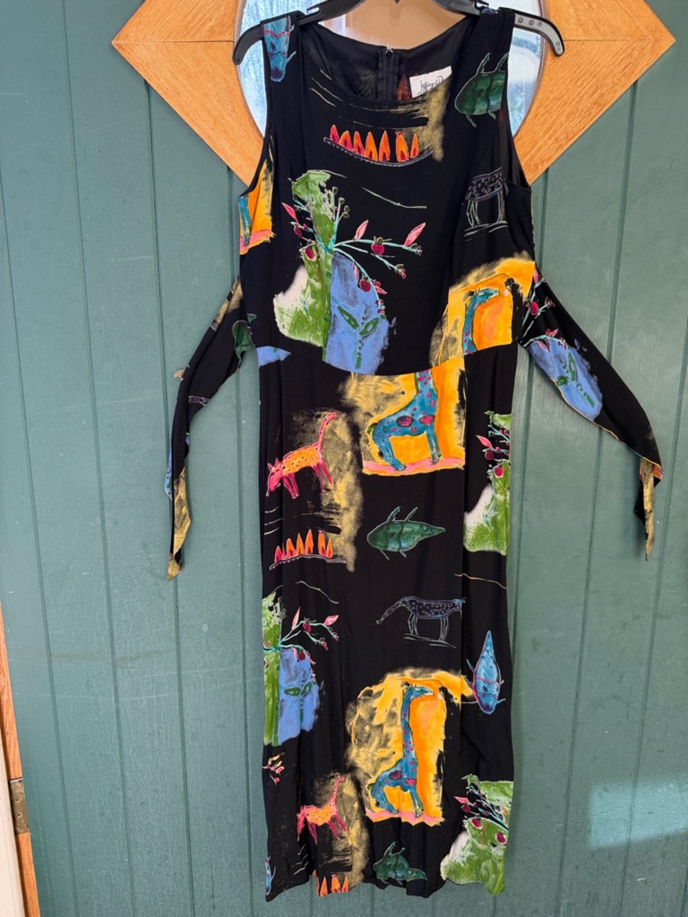 Black Animal Print Cold-Shoulder Maxi Dress, Vintage